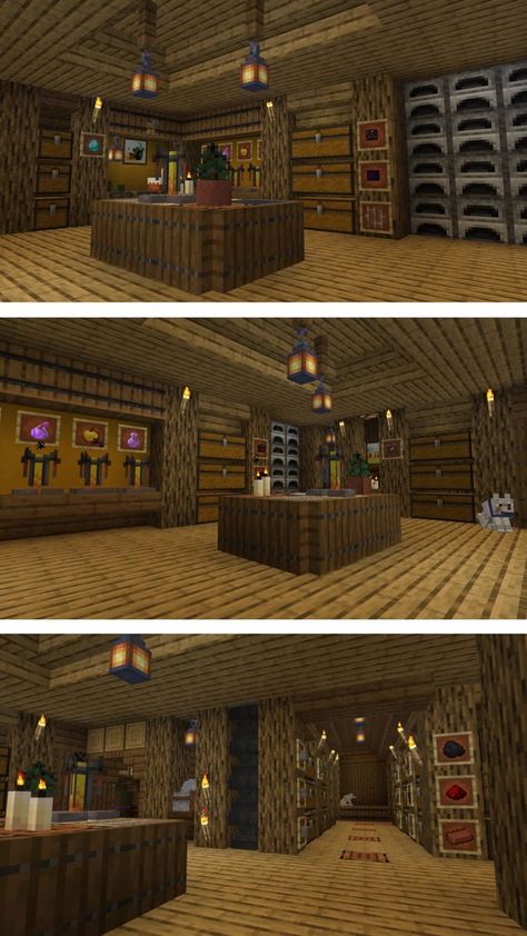 Workshop and strorage minecraft Chest Room Minecraft Ideas Outside, Workshop Minecraft Ideas, Minecraft Workshop Ideas Interior, Minecraft Workstation Ideas, Minecraft Workshop Design, Storage Shed Minecraft, Magazyn W Minecraft Ideas, Minecraft Base Interior Ideas, Storage Area Minecraft