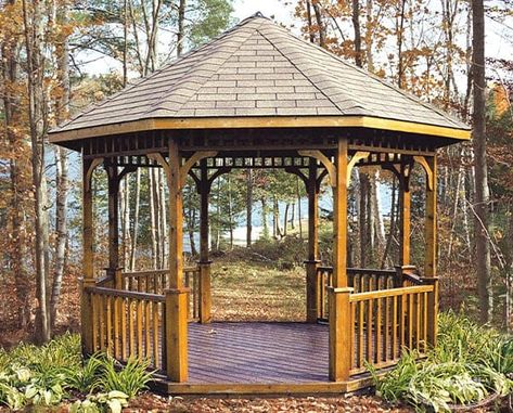 Circle Gazebo, Cedar Gazebo, Open Gazebo, Landscape Hotel, Home Landscaping Ideas, Gazebo Plans, Outdoor Play Areas, Asphalt Roof Shingles, Asphalt Roof