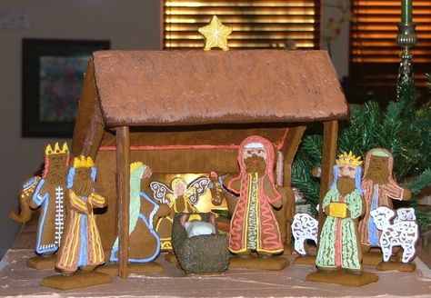 Nativity Gingerbread, Gingerbread Nativity, Christmas Confections, Gingerbread Designs, Gingerbread House Ideas, Gingerbread Creations, Nativity Stable, Gingerbread House Parties, Gingerbread House Cookies