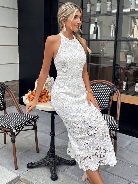 White Lace Midi Dress, Backless Midi Dress, Coachella Dress, Lace Overlay Dress, Shein Dress, White Midi Dress, Lace Overlay, Embroidered Lace, Primavera Estate