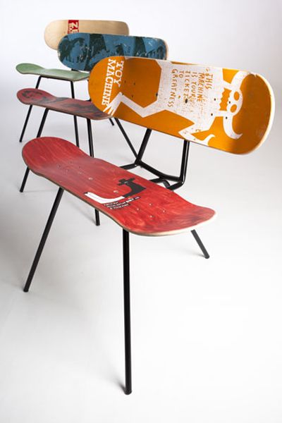 Skateboard Furniture, Funky Furniture, Recycled Furniture, Repurposed Furniture, Upcycled Furniture, 인테리어 디자인, Cool Furniture, Design Logo, Chair Design