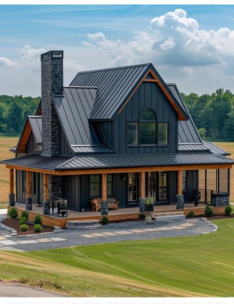 Black And Wood Exterior House, Black And Wood Exterior, Wood Exterior House, Tin House, Wood Exterior, Barn Style House Plans, Cabin House, Cabin House Plans, Backyard Inspiration