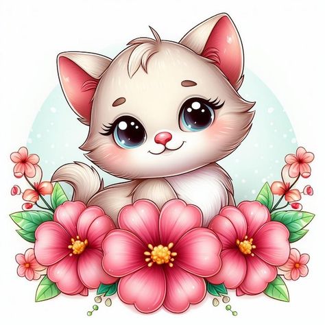 Cute Kitten Illustration, Kittens Illustration, Imagenes Cute, Animales Cute, Pictures Of Cats, Fabric Painting On Clothes, Unicorn Illustration, Image Chat, Cat Cartoon