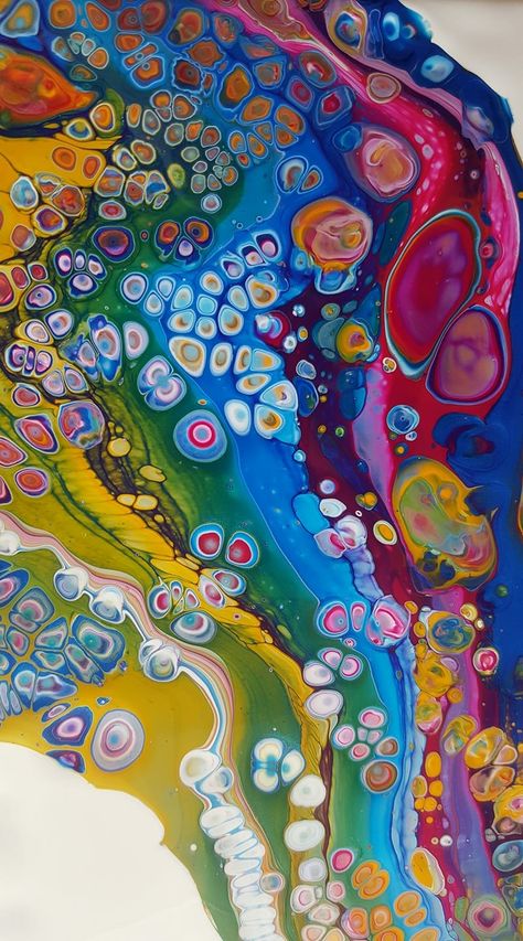 Fluid acrylic painting by Nadine Charron Cells Aesthetic, Fluid Art Acrylic Paintings, Fluid Aesthetic, Cell Painting, Microscope Art, Pouring Acrylic Paint, Acrylic Paint Pouring, Funky Patterns, Flow Painting