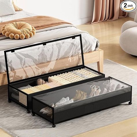 Amazon.com: Eastherry Under Bed Storage with Wheels, 54L XXL Larger Under Bed Storage Containers with Clear Lids, 36'' Lengthen Under Bed Shoe Organizer, Rolling Under Bed Storage for Shoes Clothes (2 PACK) : Home & Kitchen Rolling Under Bed Storage, Mezzanine Room, Storage With Wheels, Storage For Shoes, Under Bed Shoe Storage, Space Saving Bedroom, Under Bed Storage Containers, Bedroom Hacks, Under Bed Drawers