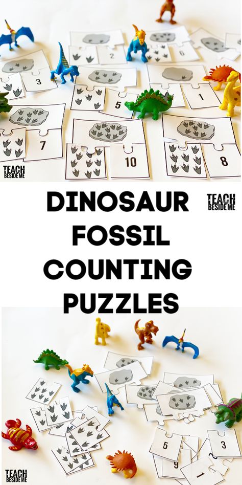 Dinosaur Fossil Counting Puzzles #counting #math #preschool #kindergarten #dinosaurs #fossils Dinosaur Math Preschool, Dinosaur Preschool Activities, Dinosaur Kindergarten, Dinosaur Math, Fossils Activities, Dinosaur Preschool, Kindergarten Counting, Dinosaur Activities Preschool, Counting Activities Preschool