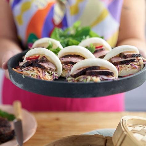 DUCK BAO BUNS Kewpie Mayonnaise, Chinese Cooking Wine, Duck Breast, Five Spice, Five Spice Powder, Bao Buns, Bun Recipe, Coriander Leaves, Cooking Wine