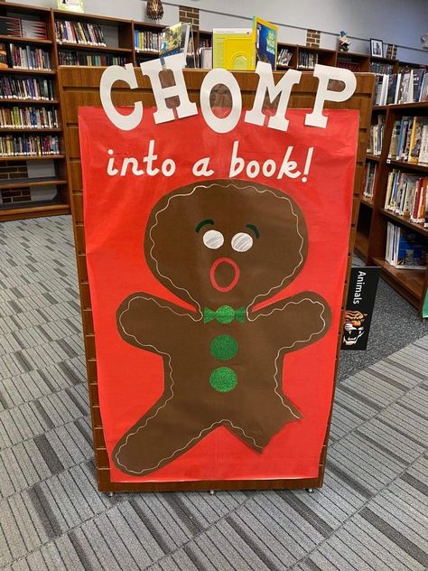 Christmas Library Displays Ideas, December Book Display, Library Christmas Door Decorations, Christmas Bulletin Board Ideas Library, December Book Displays, December Library Bulletin Boards, Library Christmas Bulletin Boards, Christmas In The Library, Library Christmas Display