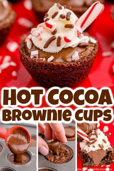 Chocolate Brownie Bites, Hot Chocolate Cookies Cups, Hot Chocolate Brownies, Cookie Cups Recipe, Hot Cocoa Cookies, Christmas Brownies, Brownie Cups, Cup Of Hot Chocolate, Hot Chocolate Cookies