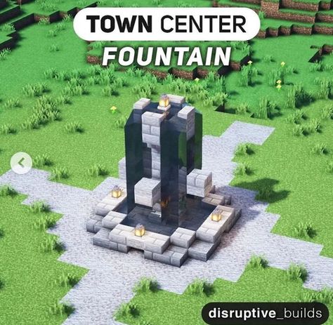 Minecraft Village Centre Ideas, Minecraft Village Town Center, Minecraft Community Center Ideas, Minecraft City Center Ideas, Minecraft Medieval Town Center, Minecraft Town Centerpiece, Minecraft Town Center Fountain, Town Center Minecraft Ideas, Minecraft Village Fountain