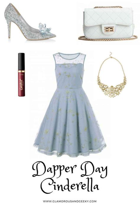 One I will go to Disney's dapper day at Disney world!! One day. This outfit forndapper day at disney is inspired by Cinderella. Love the dress. #dress #dapperday #ootd #shopping #disney #cinderella Modern Disney Outfits, Cinderella Disneybound, Bounding Outfits, Cinderella Halloween Costume, Orlando Fashion, Dapper Day Outfits, Cinderella Outfit, Disney Dapper Day, Modern Cinderella