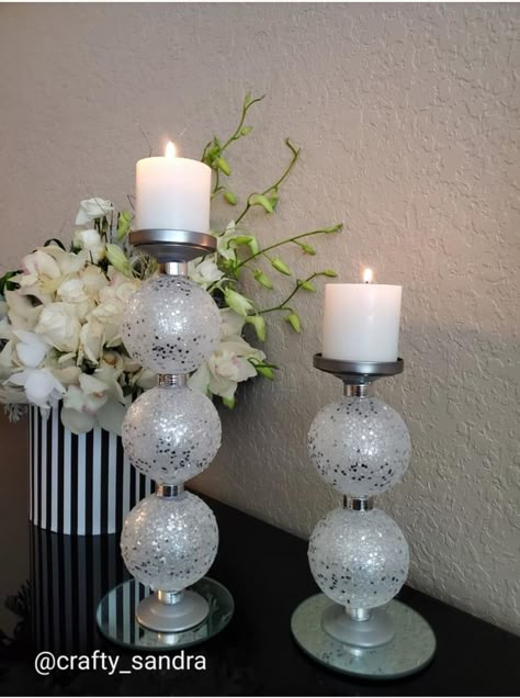 Candle Stand Diy, Dollar Tree Candle Holders, Glam Candles, Christmas Centerpieces Diy, Dollar Tree Christmas, Diy Candle Holders, Diy Dollar Tree Decor, Diy Dollar Store Crafts, Christmas Decor Ideas