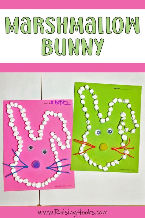 Marshmallow Bunny Craft, Easter Rabbit Crafts, Craft For Spring, Bunny Art Projects, Easter Bunny Template, Bunny Craft, Marshmallow Bunny, Bunny Templates, Easter Paintings