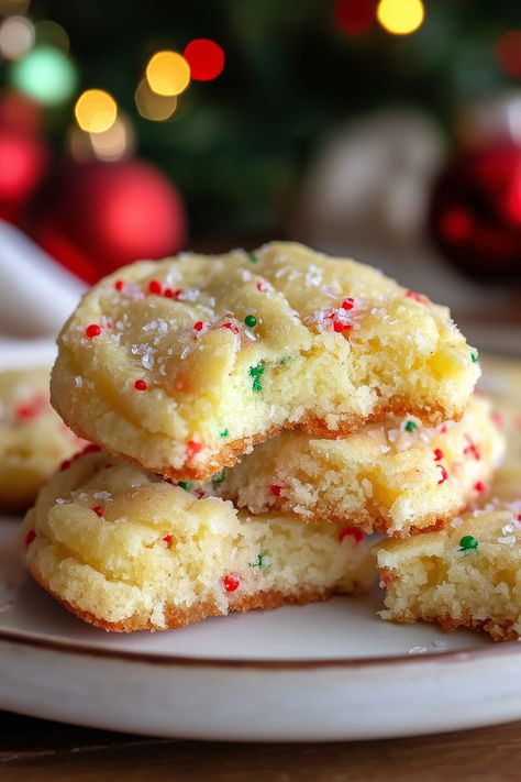 🎄 Soft & Festive Christmas Ooey Gooey Butter Cookies! 🍪 These melt-in-your-mouth cookies are made with butter, cream cheese, and white cake mix, then topped with colorful sprinkles and powdered sugar. Perfect for holiday gatherings, cookie swaps, or a cozy night in. Simple to make and irresistibly delicious! 🌟 #ChristmasCookies #HolidayBaking #ButterCookies #GooeyCookies #EasyDessert #FestiveBaking #HolidayTreats #CookieRecipe #ChristmasDessert #BakingLove Magnolia Bakery Cookies, Gooey Butter Cake Cookies, Crave Cookies, Ooey Gooey Butter Cookies, Cottage Bakery, Gooey Butter Cookies, Gooey Butter, Basic Cookies, Delicious Christmas Cookies