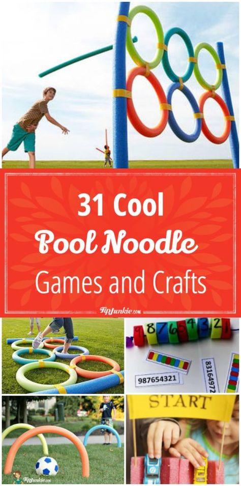 31 Cool Games and Crafts Using Pool Noodles Church Carnival Games, Noodle Games, Outdoor Team Games, Pool Noodle Games, Diy Carnival Games, Cool Games, Carnival Games For Kids, Pool Noodle Crafts, Outdoor Party Games