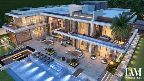 Luxury villa Modern Penthouse Exterior, Gym Sauna, Villa Exterior Design, Beach Mansion, Inventory Control, Luxury Houses Mansions, Modern Villa Design, House Design Pictures, Architectural Design House Plans