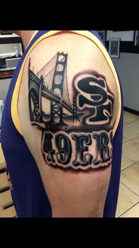 49ers tattoo San Francisco 49ers Tattoo Ideas, 49er Tattoos Men, 49ers Tattoo Ideas, Bay Area Tattoos, 49er Tattoos, 49ers Tattoo, Pretty Cross Tattoo, Tattoo Ideas For Females, Pinterest Tattoo Ideas