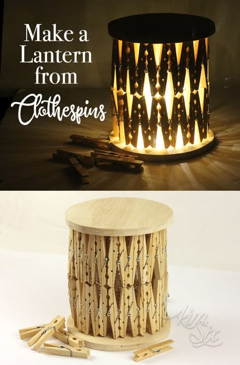 Clothespin Lantern, Diy Candle Lantern, Make A Lantern, Clothes Pin Art, Clothespin Crafts Christmas, Clothespins Diy, Clothespin Diy Crafts, Wooden Clothespin Crafts, Clothespin Art