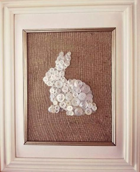 Button bunny on burlap, framed Easter Egg Garland, Button Projects, Button Creations, Button Craft, Spring Easter Crafts, Easter Eggs Diy, Easter Decorations Dollar Store, 100 Dollar, Easter Floral