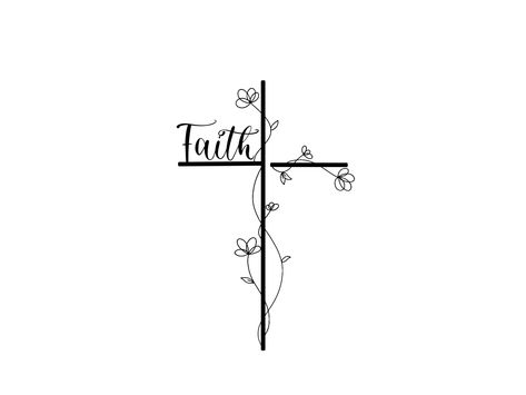 Cross With Signature Tattoo, Cross With Names Tattoo Design, Small Faith Tattoos For Women Simple, Faith Flower Tattoo, Faith Cross Tattoos For Women, Faith Based Tattoos, Faith Tattoo Ideas, Floral Cross Tattoo, Faith Cross Tattoos