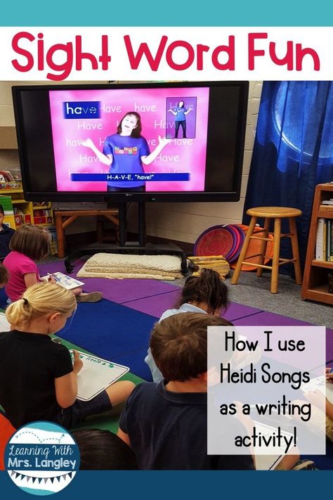 This blog post shows how I use Heidisongs to introduce and practice new sight words along with working on handwriting in your kindergarten or preschool classroom. We love practicing our favorite songs with song, dance, and writing! Your students will enjoy this practice too whether you are using a Fry list or Dolce words. #kindergarten #prek #sightwords Teacher Apps, Confetti Classroom, Crayon Classroom, Unit Planning, Sight Word Fun, Kindergarten Songs, Teaching Sight Words, Spelling And Handwriting, Sight Words Kindergarten