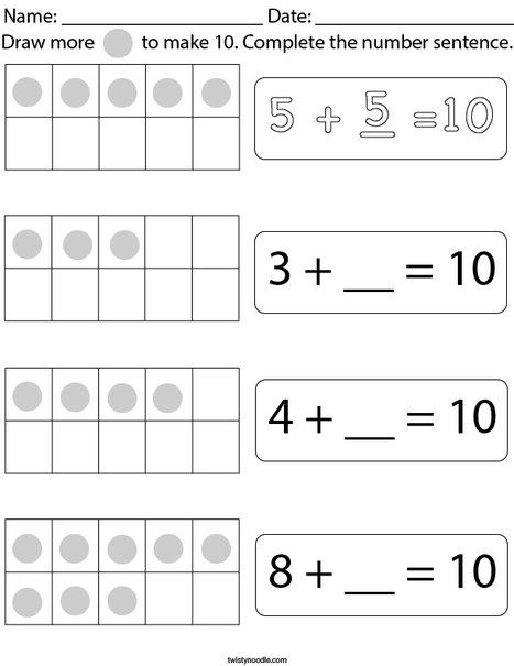 Number Sentences Kindergarten, Sentences Kindergarten, Spring Lessons, First Grade Worksheets, Addition Worksheets, Teaching Numbers, Math School, Ten Frame, 1st Grade Worksheets