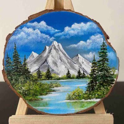 Wooden Log Painting, Acrylic Wood Painting, Wooden Slice Painting, Coasters Painting, Mini Canvas Paintings, Wood Paintings, Mandala Book, Beach Art Painting, Painting Reference