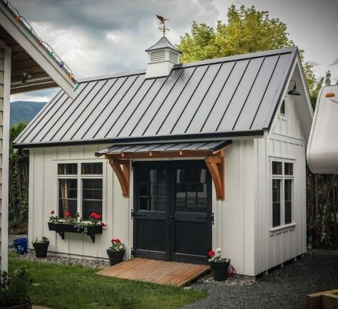 Schoolhouse Shed, Metal She Shed, Farmhouse Shed, Painted Garden Sheds, Craftsman Sheds, Sheds Ideas Backyard, 10x12 Shed, Farmhouse Sheds, Prefab Sheds