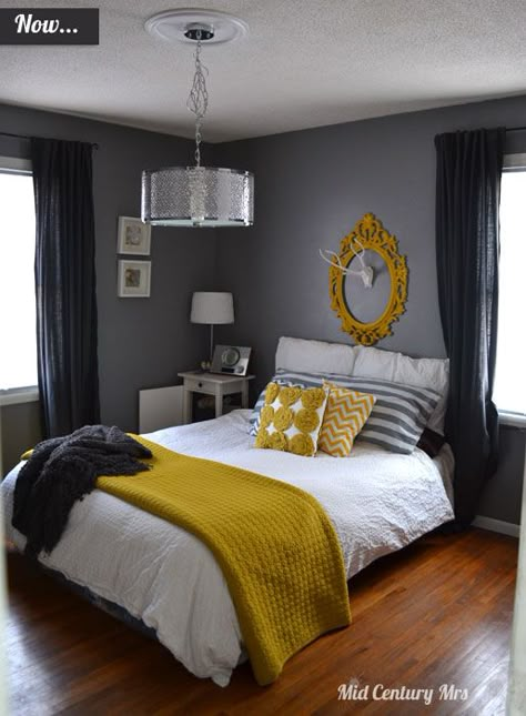 Mid Century Mrs: Our House. Mustard Bedroom, Guest Bedroom Remodel, Yellow Bedroom Decor, Bedroom Trends, Bedroom Remodel, Yellow Bedroom, Natural Building, Bedroom Color Schemes, Teenage Bedroom