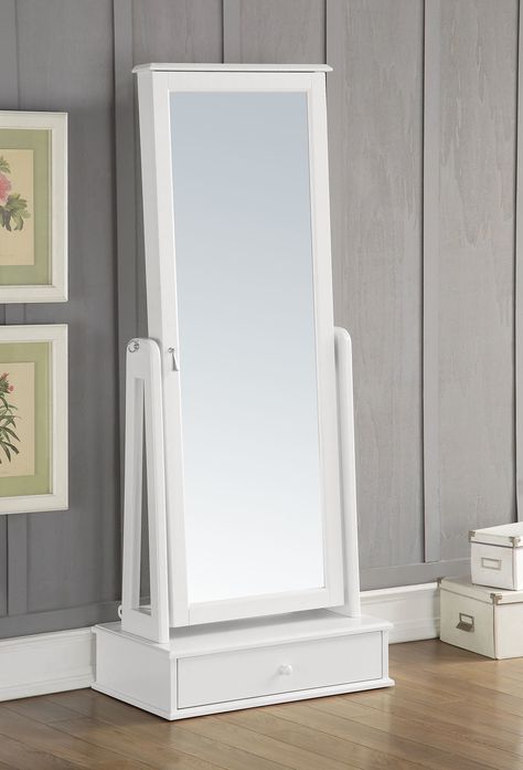 Luxury Apartment Decor, Standing Floor Mirror, Mirror With Storage, White Jewelry Armoire, Painted Jewelry Armoire, Dressing Table Design, Bedroom Closet Design, White Mirror, Acme Furniture