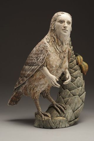 Siren with Palm by Adrian Arleo Adrian Arleo, Sphinx Mythology, Ceramic Sculpture Figurative, Bird People, Figure Sculpture, 3d Studio, Ceramic Figures, Pottery Sculpture, Mythological Creatures