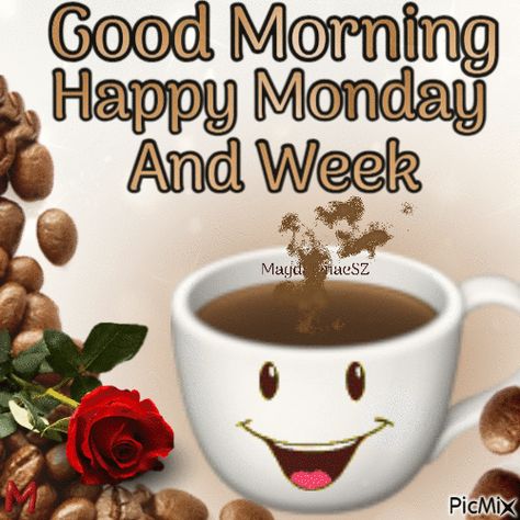 Happy Monday Good Morning Monday Coffee, Happy Monday Coffee, Happy Monday Gif, Monday Gif, Marvelous Monday, Happy Thoughts Quotes, Happy Monday Images, Winter Pics, Monday Coffee