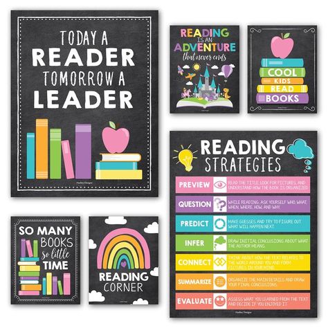 6 Colorful Reading Posters For Classroom Library Decorations For School - Reading Posters For Elementary School, Reading Bulletin Board Sets For Classrooms, Reading Corner Decor For Classroom Decor Reading Corner Wall Decor Classroom, Reading Corner Bulletin Board, Reading Posters For Classroom, Reading Corner Poster, Reading Corner Decor, Decorations For School, Reading Bulletin Board, Decor For Classroom, Library Poster