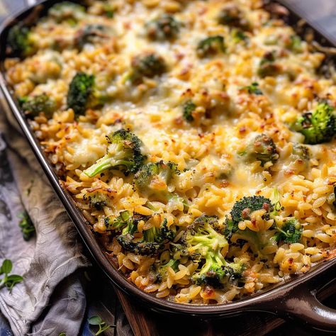 Broccoli and Orzo Casserole Recipe - Orzo Casserole Recipes, Orzo And Broccoli Recipe, Pot Pie Dinner, Orzo Casserole, Creamy Orzo Pasta, Broccoli Cauliflower Casserole, Vegetable Casseroles, Broccoli Side Dish, Veggie Side Dish Recipes