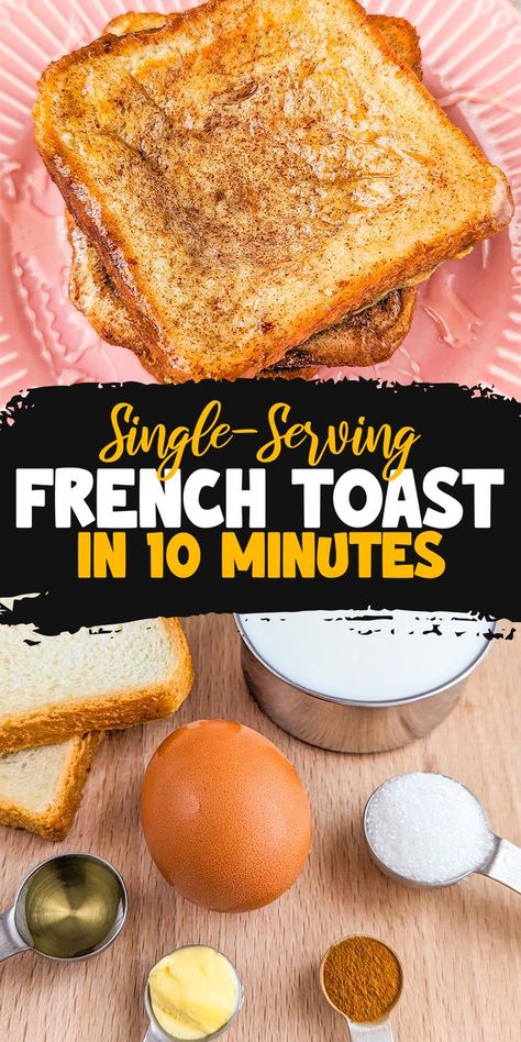 These Quick Single-Serve French Toasts are the epitome of fast and flavorful cooking. Perfect for solo dining, they combine simple ingredients into a delicious, sweet breakfast. Ready in just 10 minutes, they're a fulfilling, tasty breakfast option. French Toast For One, Quick French Toast, Single Serve Breakfast, Fast Easy Breakfast, Delicious French Toast Recipe, Easy French Toast, Easy French Toast Recipe, French Toast Ingredients, Make French Toast