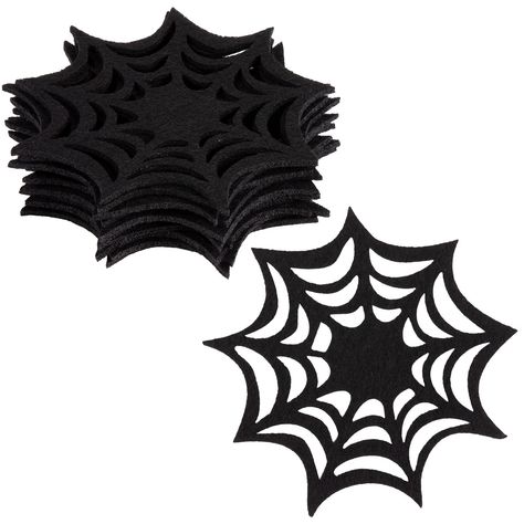 PRICES MAY VARY. What You Will Get - 10 pack Halloween drink coasters are included in the package, sufficient for your party and home needs. Unique Design - Our Halloween drink coasters are designed with the shape of spider web, colored in black, which matches with the Halloween classic elements, creating strong festive atmosphere for your party. Good Material - Our spider web coasters are made from non-woven fabric, thick and durable, which can protect your table from heat and cold. Size - Each Church Halloween Party, Spooky Bride, White Halloween Party, Church Halloween, Drink Coaster Design, Halloween Drink, Football Ideas, Housewarming Decorations, Office Party Decorations