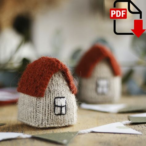 Small knitted house. Knitting home decor pattern. | Inspire Uplift Small Knitting Projects, Miniature Knitting, Knitting Dolls Clothes, Stocking Ornament, Christmas Knitting Patterns, Crochet Amigurumi Free Patterns, Crochet Goodies, Christmas Stocking Stuffers, Knitting Gift