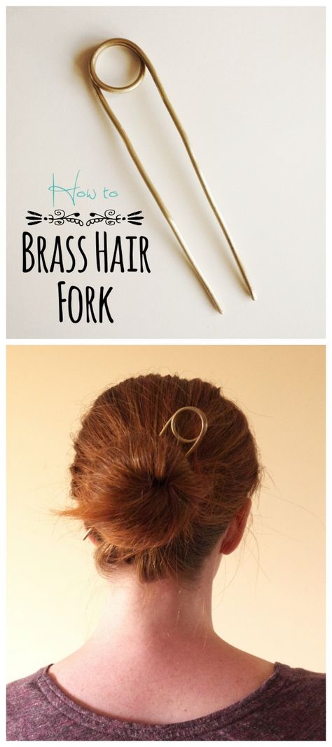 DIY Brass Hair Fork Tutorial from Bead It + Weep.Make your own DIY hair fork using wire and bending into shape. Hair Fork Tutorial, Diy Hair Accessories Beads, Hair Pins Diy, Hair Accessories Tutorial, Chopstick Hair, Hair Fork, Super Hair, Work Hairstyles, Hair Beads