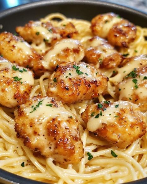 Firehouse Meals, Creative Dinners, Creamy Parmesan Pasta, 7up Biscuits, Garlic Chicken Bites, Garlic Butter Chicken Bites, Butter Chicken Bites, Warm Soup Recipes, Rasta Pasta