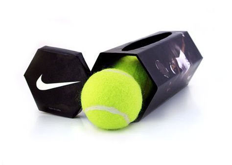 Nike Tennis Package Concept by Kelly Street, via Behance Ball Packaging, Gcse Graphics, Nike Box, Pr Package, Capsule Coffee, Fruit Packaging, Cool Packaging, Sports Package, General Ideas