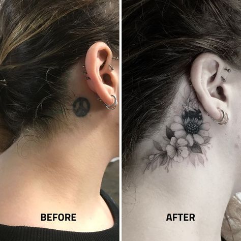 Cover Up Tattoos Behind Ear, Behind The Ear Tattoo Cover Up, Behind The Ear Cover Up Tattoo, Behind Ear Cover Up Tattoo, Ear Cover Up Tattoo, Tattoo Regret, No Regrets Tattoo, Lyric Tattoos, Up Tattoo