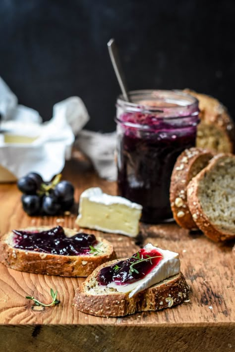 Concord Grape and Thyme Jam Wedding Charcuterie, Grape Jam, Kitchen Smells, French Cooking, Homemade Jam, Soft Cheese, Fruit In Season, Food Pantry, Sweet And Savory