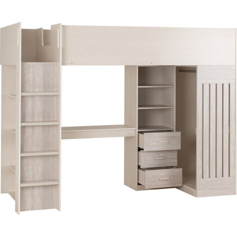 Isabelle & Max Bolduc Single (3') Cabin High Sleeper Loft Bed with Built-in-Desk by Isabelle & Max | Wayfair.co.uk High Sleeper With Wardrobe, Learning Room, Integrated Desk, Grey And White Bedding, Cabin Beds, Beds With Storage, High Sleeper Bed, High Sleeper, Storage Cubby