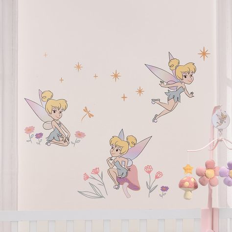 She was a fairy 🧚✨ Fairy Room Wallpaper, Fairy Wall Decals, Fairy Decals, Tinkerbell Wall Mural, Fairy Wallpaper Kids Room, Lambs & Ivy, Floral Wall Decals, Botanical Decor, Tinker Bell