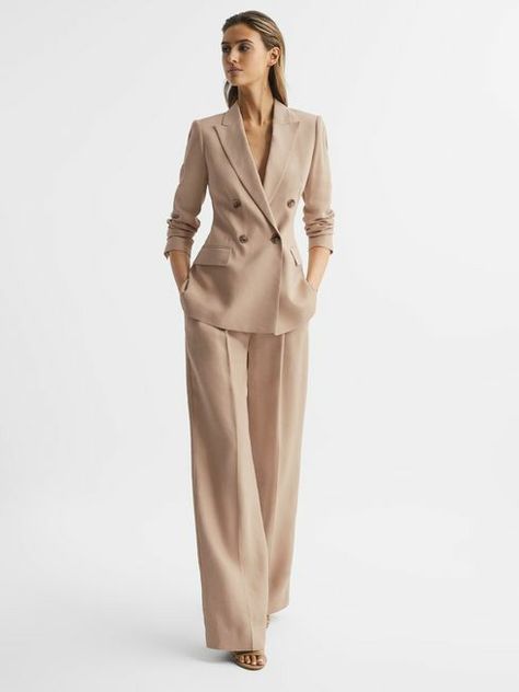 Linen Suits Women, Wide Leg Linen Trousers, Reiss Women, Beige Suits, Women Suits, Linen Suits, Wardrobe Edit, Suit Women, Linen Suit