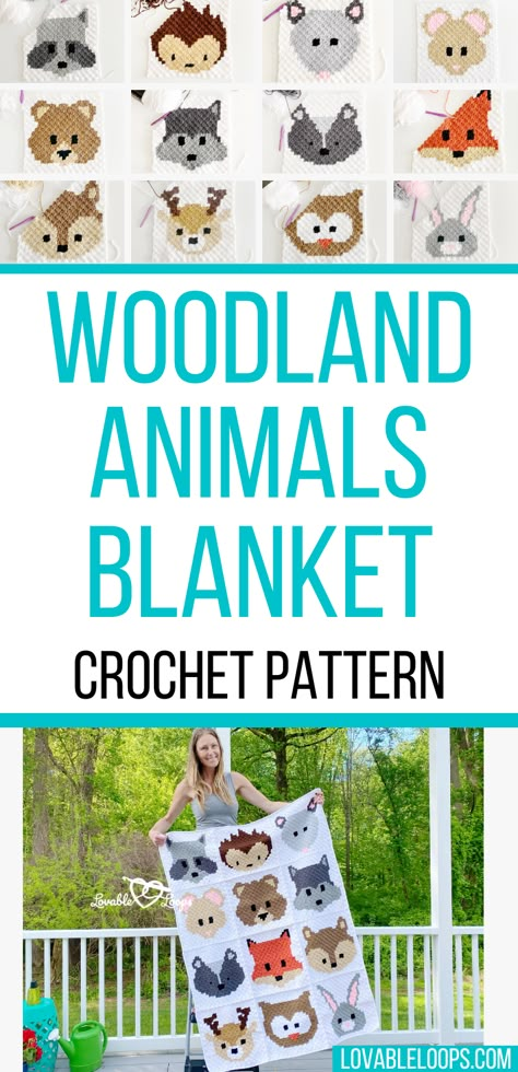 Crochet Animals Blanket, Crochet Baby Blanket Animals, Crochet Animal Blanket Patterns Free, Free Crochet Patterns For Blankets, Crochet Baby Animal Blanket, Crochet Woodland Animals Free Pattern, Woodland Crochet Patterns, Crochet Forest Animals Free Pattern, Woodland Baby Blanket Crochet