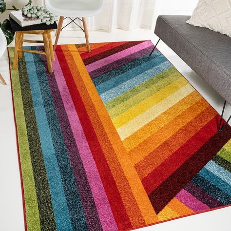 JONATHAN Y Kingdarr Rainbow Contemporary Stripe Multi Area Rug - Bed Bath & Beyond - 39109959 Target Rug, Contemporary Room, Rugs And Mats, Retro Rainbow, Striped Rug, Contemporary Area Rugs, Modern Area Rugs, Geometric Rug, Store Decor