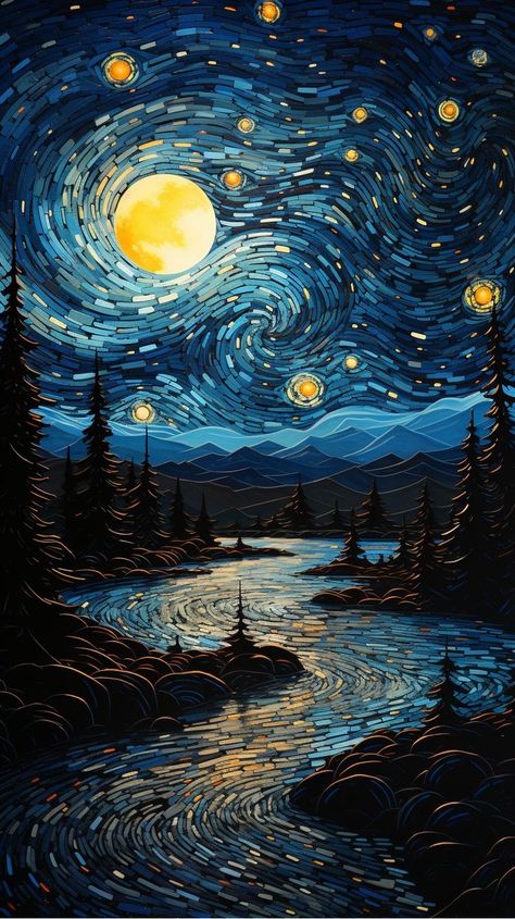 Van Gogh Paintings Starry Nights, Star Night Van Gogh, Coolio Wallpaper, Starry Night Iphone Wallpaper, The Starry Night Painting, فنسنت فان جوخ, Starry Night Wallpaper, Moon And Stars Wallpaper, Easy Animal Drawings