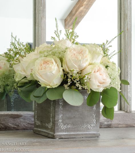 Make This Floral Arrangement in 3 Easy Steps! Grave Flowers, Hydrangea Arrangements, Floral Arranging, Artificial Floral Arrangements, Home Floral Arrangements, Square Vase, Floral Arrangements Diy, Spring Event, Spring Wreaths