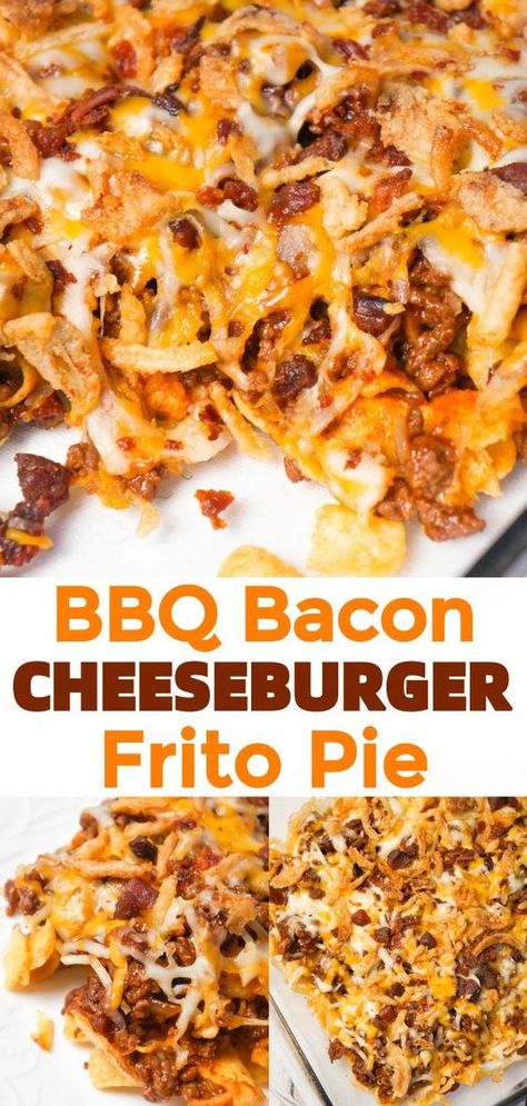 Bbq Bacon Cheeseburger, Ground Beef And Bacon, Fritos Corn Chips, Ground Beef Casserole Recipes, Frito Pie, Bbq Bacon, Beef Casserole Recipes, Bacon Cheeseburger, Corn Chips